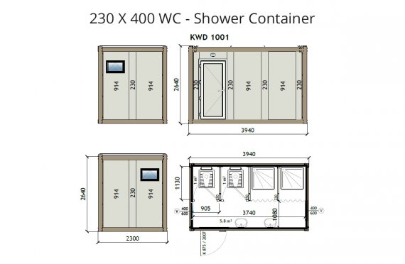 KW4 230X400 Tualet - Duş Konteyneri