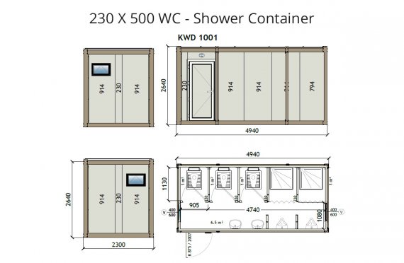 KW6 230X500 Tualet - Duş Konteyneri