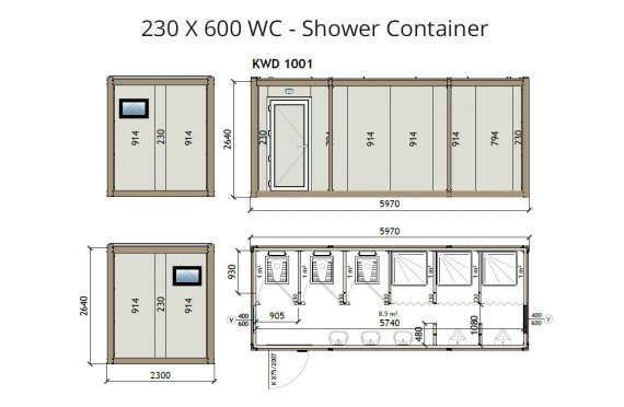 KW6 230X600 Tualet - Duş Konteyneri